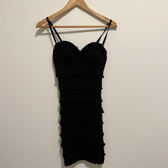 Size M (Small Fit) Black Ruffle Bodycon Dress by GUESS - Picture 7 of 7